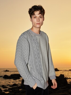 Cable Knit Sweatshirts_GREY