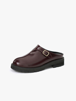 Chunky-Sole Leather Mules . Burgundy