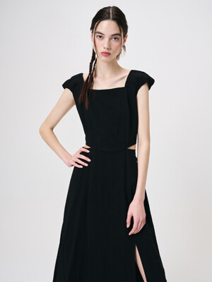 Shoulder Pintuck Detail Dress, Black