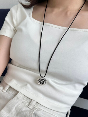 [silver925] black rose string necklace