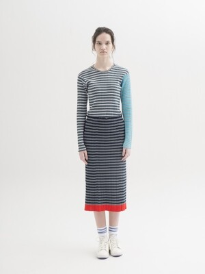 Multicolor Stripes Ribbed PULLOVER - GREEN