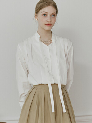 Bow Tie Pintuck Blouse - Ivory