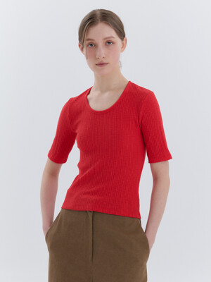 Knit Scoop Neck T-shirt (Red)