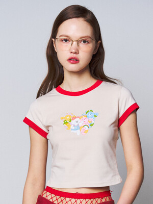 [WOMEN`S EDITION] 런 투게더 케어베어 하트 쉐입 크롭 티셔츠 레드