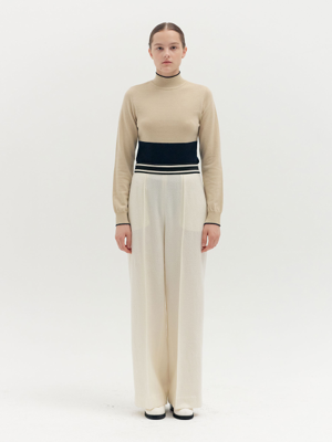 QUIN Contrasted-Trim Pants - Ivory