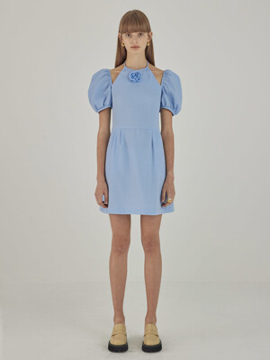 Corsage Halterneck Mini Dress_Blue
