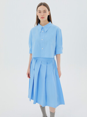 Wide Pleated Midi Skirt Blue