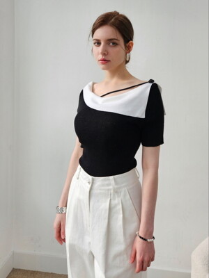 스트링포인트 페미닌카라 니트탑 stling point collar Knit top