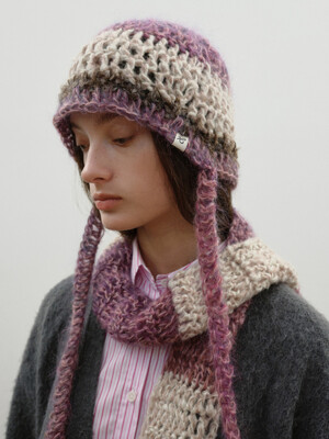 [단독] Mohair Crochet Beanie_Plum, Baby pink