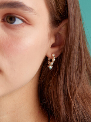925 Silver heart and pearl hoop earring