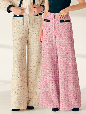 LUCIA Wide tweed trousers (Ivory/Lavender pink)