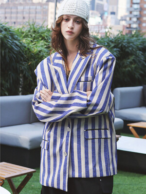 RECYCLE POLYESTER OVERFIT JACKET_BLUE STRIPE