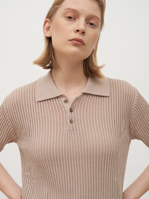 TTR COTTON NETTING COLLAR KNIT TOP 3COLOR