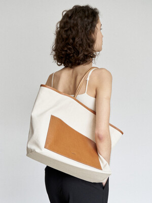 Leather Strap Canvas Bag - Tan