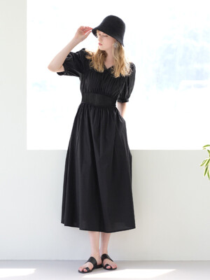 PUFF SHIRRING DRESS-BLACK