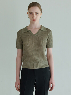 OPEN COLLAR MESH KNIT olive