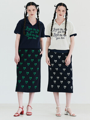 MET Summer Knit Ribbon Printing T-Shirt&Skirt Set