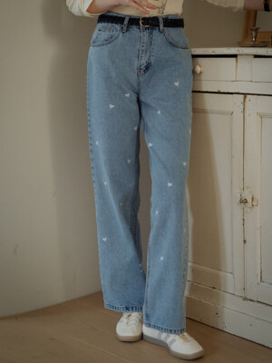 Heart embroidery denim pants_Blue