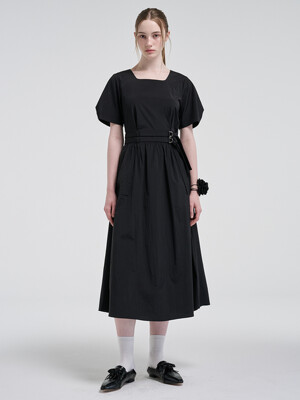 2-Way Sleeve Belted Dress, Black