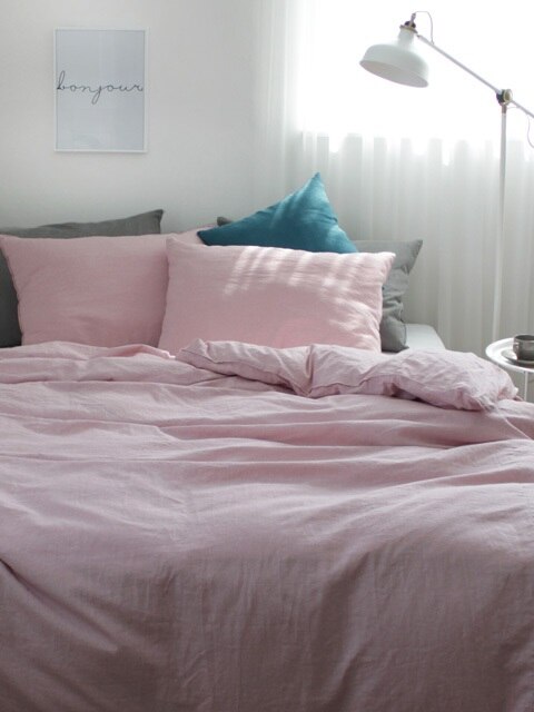 Milky pink washing linen bedding set.(SS/Q)