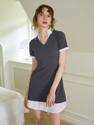 Shirt Detail Mini Dress_ Gray