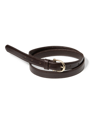(W) chic gold bell buckle cowhide leather belt (T016_brown)