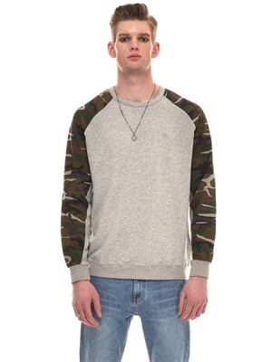 Camouflage Print-Panelled Cotton-Jersey Sweatshirt (GREY)