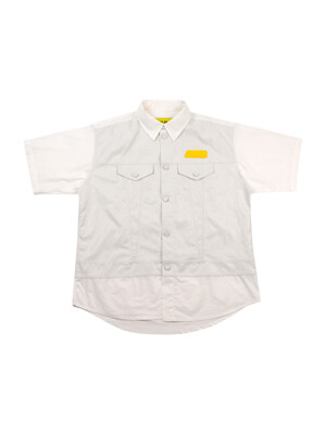 Trucker Faux-Leather Short Sleeve Shirt (White)