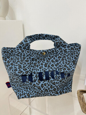 Small tote bag . Leopard  skyblue