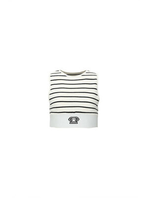 SLEEVELESS CROPPED KNIT TOP (WHITE/NAVY)