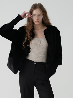 Mink Faux Fur detachable Knit Sleeve - Black