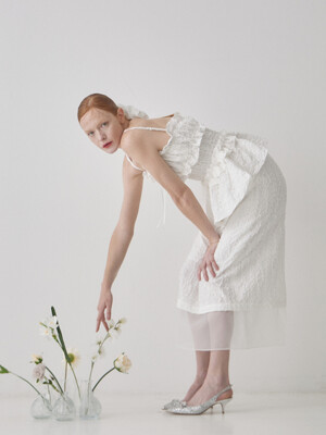 Organza Layered H line Skirt - White