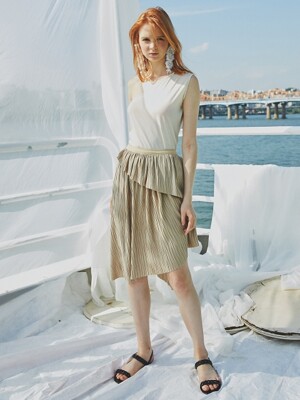 Multi Layer Pleats Skirts_Beige