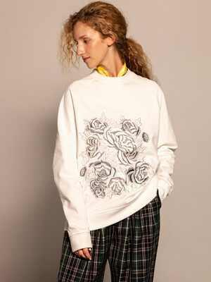 Flower Embroidered Sweatshirt_White