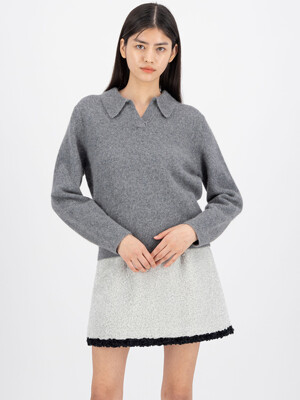 [KNIT] Open Collar Knit Top _ 2color