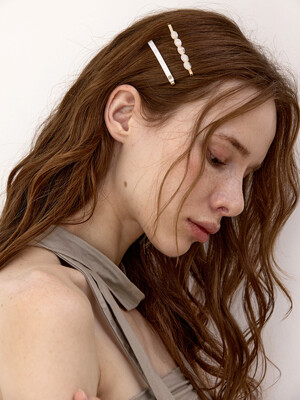 Marble side hair pin SET (White line / Caramel line)