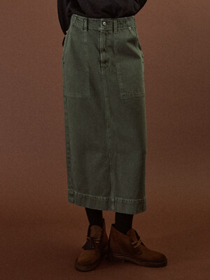 Standard denim skirt(dyeing ver.)_khaki
