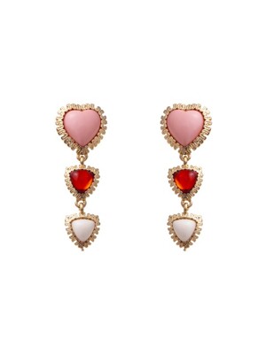 Triple pink heart drop earrings