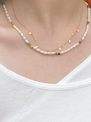 [2SET] rainbow pearl necklace  layered set