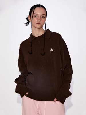RR OVERSIZE POLO TOP - BROWN