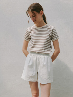 Stripe Round T-shirt - Beige
