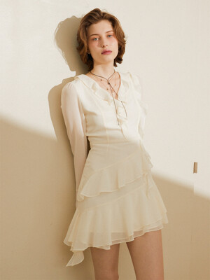 ASYMMETRIC RUFFLE MINI DRESS_IVORY