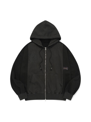 Garment dyed hooded zip-up / Pigment black