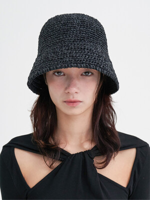 Knitting Straw Bonnet Hat - Black