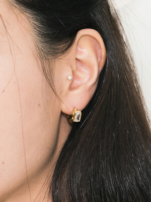 925 Square Crystal Hoop Earring [2color]