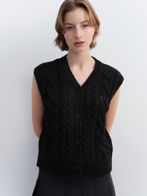 summer cotton cable knit_black.