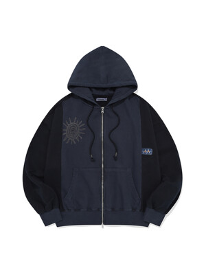 Garment dyed hooded zip-up / Pigment navy