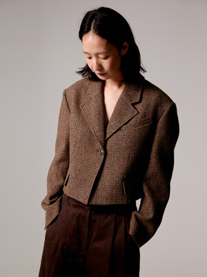 Jacket Crop Vintage Check Merino Wool Alpaca Brown