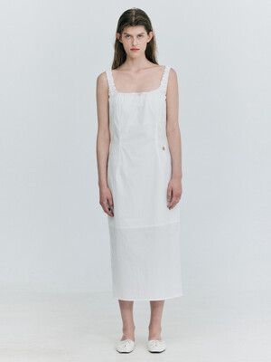 Shirring Sleeveless Dress_White