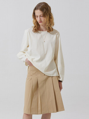 Slan back button pleats midi skirt - beige